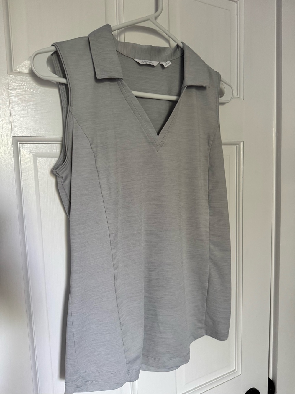 Lady Hagen Light Gray V-Neck Sleeveless Polo Tank
